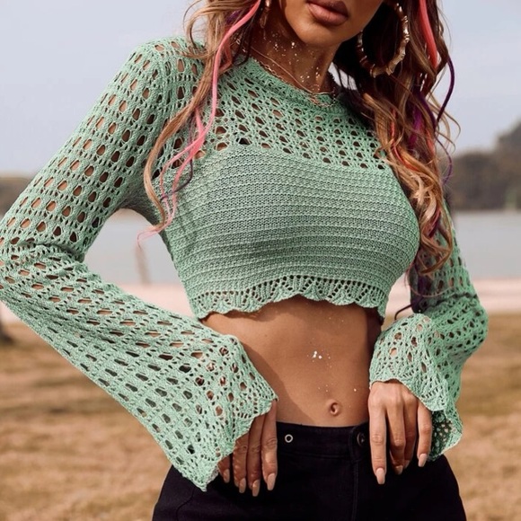 Nwt, Lavishly Paris Women’s Green Knitted Crop Top Sweater - Picture 6 of 16